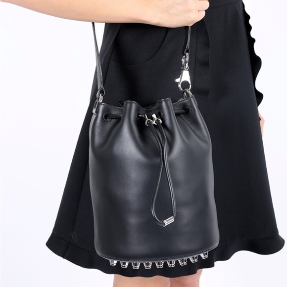 Alexander Wang Alpha Red Leather Bucket Bag Silver stud Designer Purse One Size - Picture 16 of 16